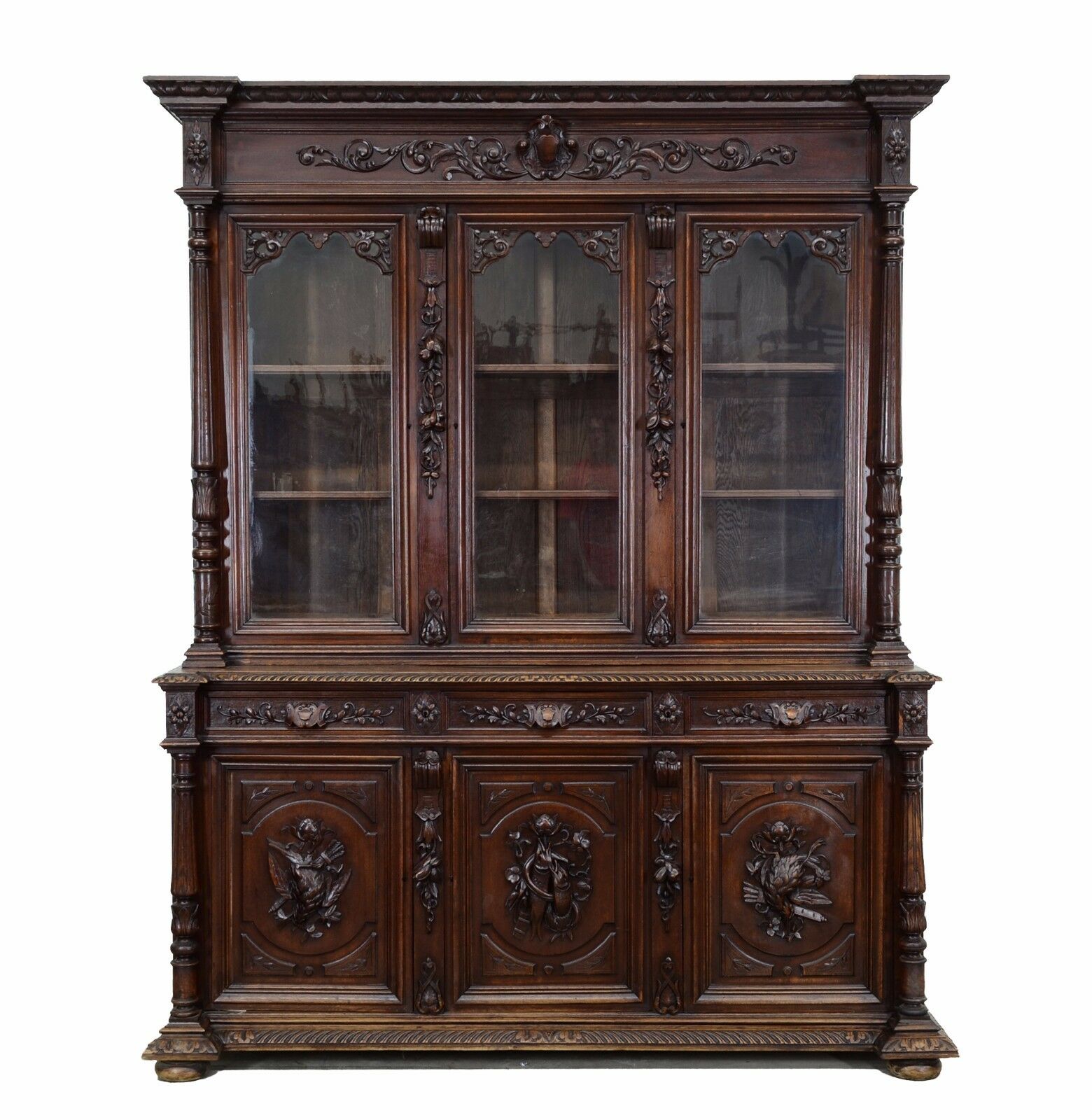 Antiqe French Carved Oak Bookcase